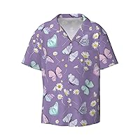 Butterfly On Top of Daisy Flowers Men's Summer Short-Sleeved Shirts, Casual Shirts, Loose Fit with Pockets