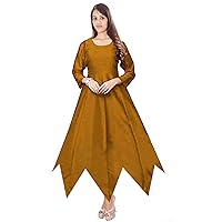 Beautiful Women's Tunic Art Dupien Poly Silk Handkerchief Dress Top Casual Frock Suit Gold Color Wedding Wear Plus Size (5XL)