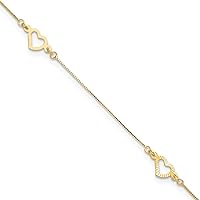 14K Yellow Gold Fancy Heart Plus 1in ext. Anklet Chain Anklet Bracelet - 9