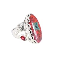 Sanora Jasper & Garnet Gemstone 925 Sterling Silver Ring Fabulous Handmade Jewellery Gift For Her