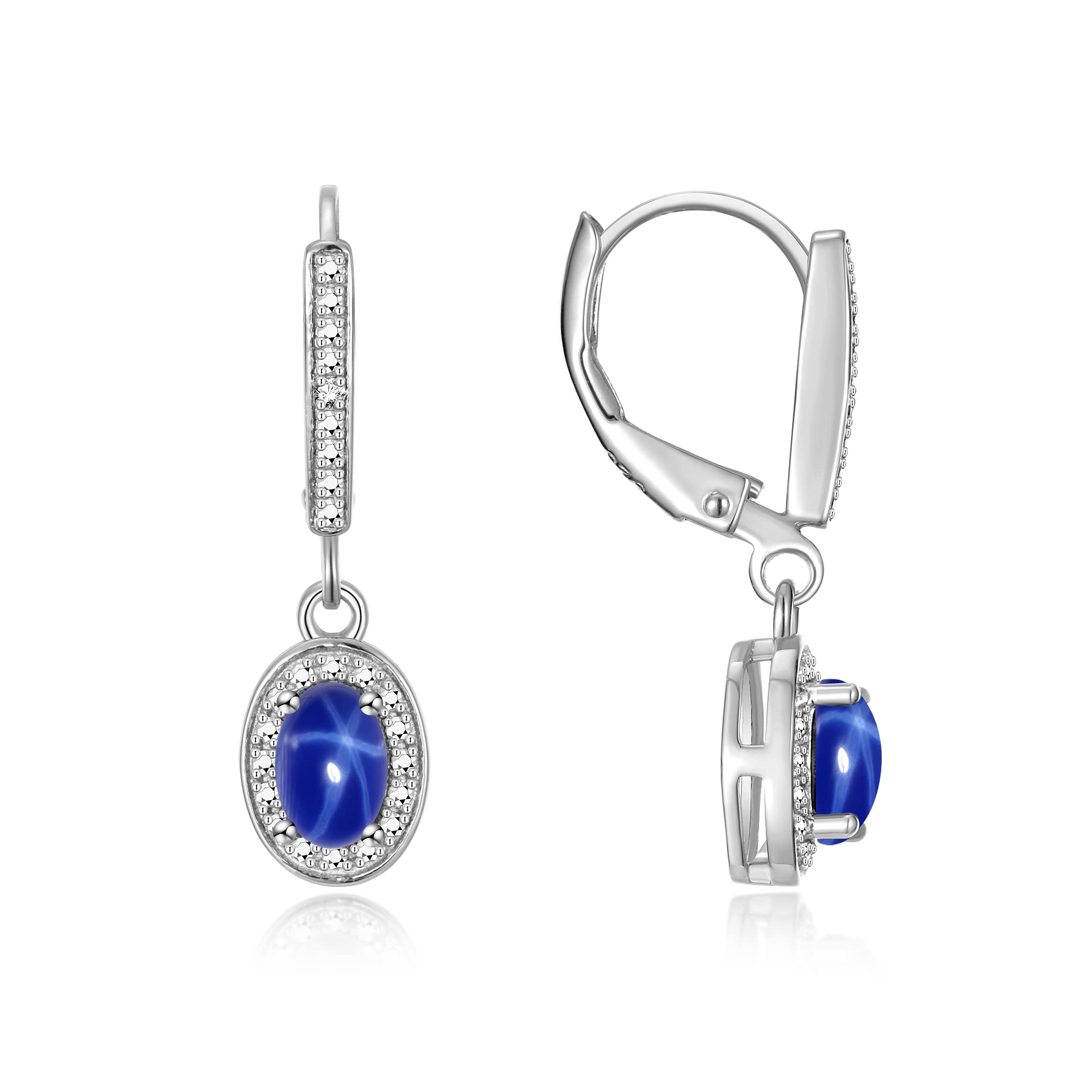 RYLOS Earrings For Women 925 Silver Earrings with Oval Shape Gemstone & Genuine Diamonds Dangling Earrings 6X4MM Birthstone Earring Color Stone Jewelry For Women Silver Earrings