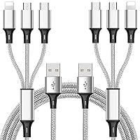 Multi Charging Cable, (2Pack 5FT) Multi USB Charger Cable Aluminum Nylon 3 in 1 Universal Multiple Charging Cord with Type-C/Micro USB Connectors for Most Phones & Tablets (Charging Only)