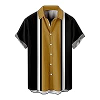 Mens Bowling Shirts Short Sleeve Holiday Retro Hawaiian Shirt Rockabilly Style 1950s Guayabera Linen Shirts for Men
