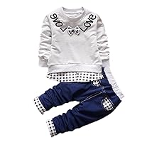 Baby Boys 2 Piece Outfit Set Love Top with Bow-knot + Denim Pants