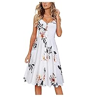 XJYIOEWT Lounge Dress for Women,V- Dress Sleeveless Print Womens Knee-Length Neck Floral Casual Women's Dress High Neckl
