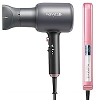 Wavytalk Ionic Hair Blow Dryer with Diffuser (Textured Gray) + 1 Inch Negative Ion Flat Iron Hair Straightener (Rose Gold)