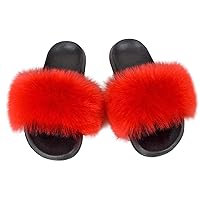 Womens Faux Fur Flat Slide Sandals Fluffy Open Toe Slipper Soft Cozy Comfortable Fur Sandals With Fluffy Fur