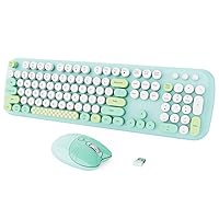 Keyboard and Mouse Wireless, COOFUN Cute Colorful 104 Keys Full Size Keyboard Retro Round Keycaps Typewriter for PC Laptop,Windows,Desktop, Home and Office Keyboards (Green)
