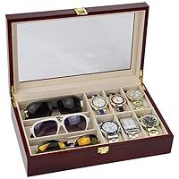 Watch Box 6 Piece Watch Case And Combo Jewelry Box And 3 Piece Eyeglasses Storage Leatherette Sunglass Glasses Display Case Organizer