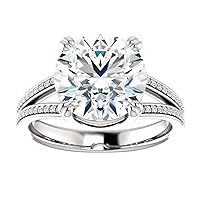 Siyaa Gems 4 CT Round Moissanite Engagement Rings Colorless Wedding Bridal Solitaire Halo Solid Sterling Silver 10K 14K 18K Solid Gold Promise Ring Gift