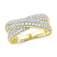 TheDiamondDeal 10kt Yellow Gold Womens Round Diamond Crossover Band Ring 1/2 Cttw