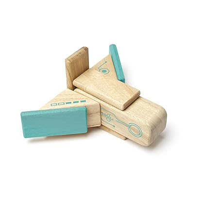 Tegu Robo Magnetic Wooden Block Set, Electric Aqua, 8 PIECE