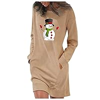 Xmas Ugly Print Sweatshirt Womens Funny Graphic Pullover Long Sleeve Tunic Shirt Dress Christmas Outfits for Women