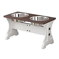 Piskyet Elevated Dog Bowls, Farmhouse Wooden Dog Bowl Stand with 2 Stainless Steel Dog Bowls, Modern Raise Dog Bowl Stands for Large Dogs, 7 Cups 11''H_55 oz Bowl-Farmhouse Style