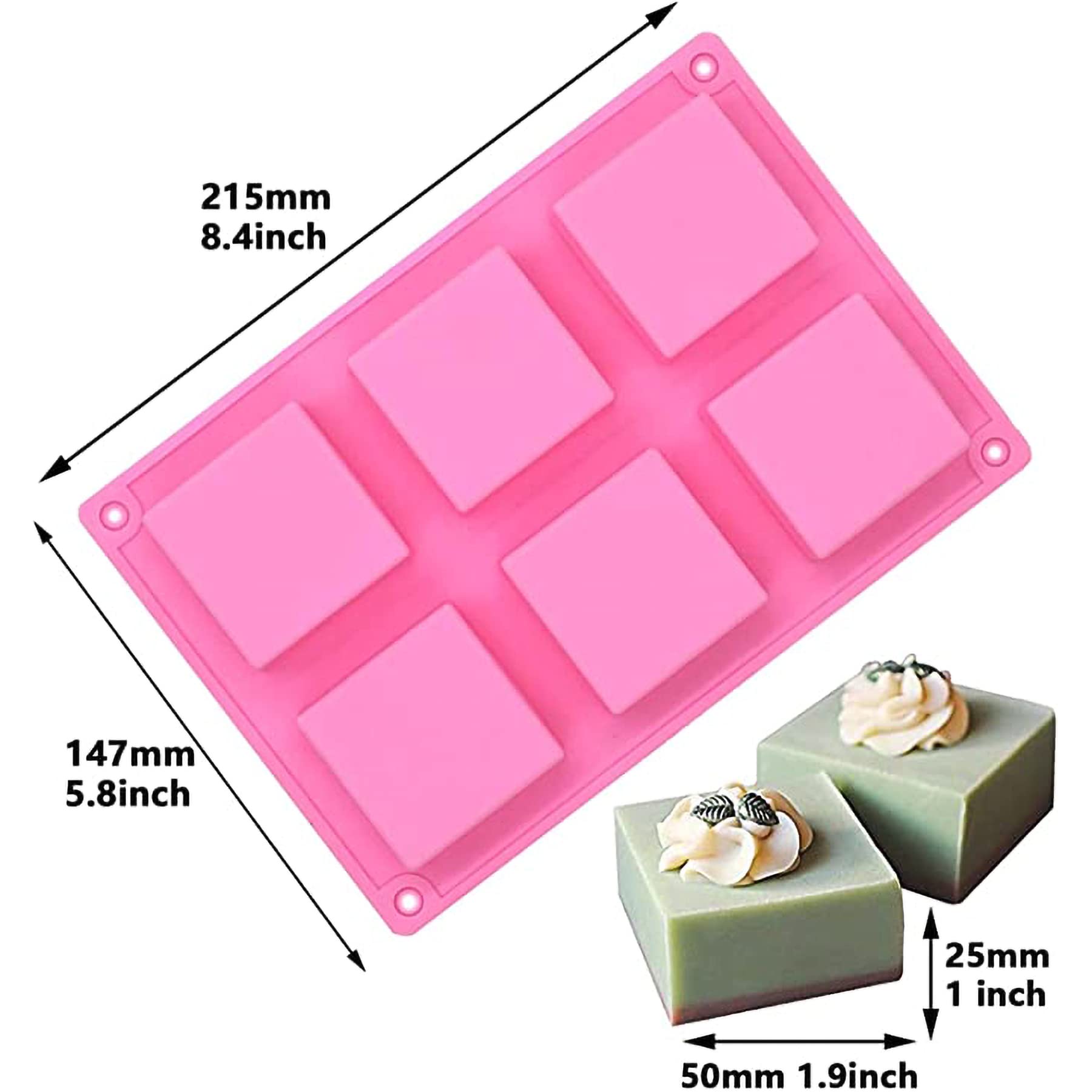 Funshowcase 6-Cavity Square Baking Silicone Mold for Cake Teacake Chocolate Desserts Cheesecake Cornbread Brownie Blancmange Pudding Soap Candle Making Resin Epoxy Casting Crafting Projects 2-in-set
