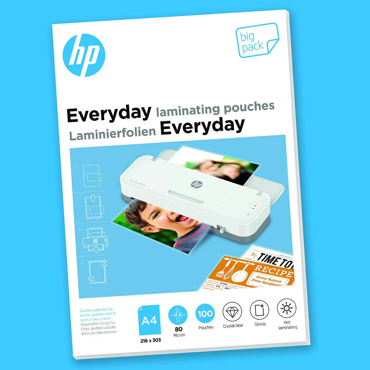 HP Everyday A4 80 Micron Glossy Clear Hot Laminating Pouches (Pack of 100) 9154