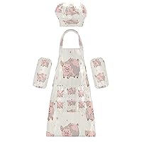 Pink Pig 3 Pcs Kids Apron Toddler Chef Painting Baking Gardening (with Pockets) Adjustable Artist Apron for Boys Girls-M