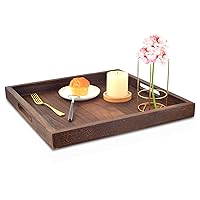 19×19 inch Large Ottoman Tray Square Ottoman Tray for Living Room Large Wooden Serving Tray with Handles Wooden Farmhouse Tray for Coffee Tea