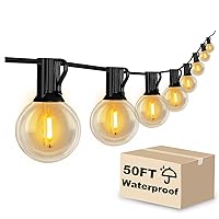 DAYBETTER 50ft Outdoor String Lights Waterproof, G40 Globe LED Patio Lighting with 26 Edison Vintage Bulbs, Connectable Outside Hanging Plug in Light for Yard Porch Bistro(1 Spare)