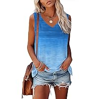 Tank Top for Women Summer Tops Loose Fit Cute V Neck Workout Sleeveless Floral Printed T Shirts
