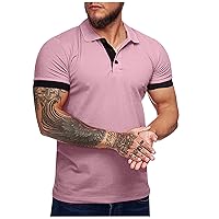 Mens Soft Wicking Ribbed Polo Solid Color Loose Lapel Golf Polo Summer Casual Shirts