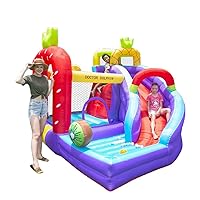 Inflatable Bounce House,Fruit Theme Bouncy Castle with Blower,Long Slide,Ball Pit,Jumping Area for Wet & Dry, Inflatable Playhouse for Kids Toddlers