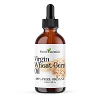 100% Organic Unrefined Wheat Germ Oil | Imported From Italy | 4oz Glass Bottle | 100% Pure - Virgin | Cold-Pressed | Natural Moisturizer for Skin, Hair and Face | Stretch Mark Relief - NON GMO
