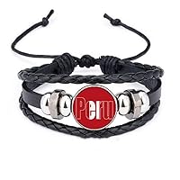 Peru Country Flag Name Bracelet Braided Leather Woven Rope Wristband