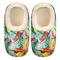 Watercolor Painting Women's Slippers, Vegetables Soft Cozy Plush Lined House Slipper Shoes Indoor Non-Slip Slippers for Girls Boys Teenager