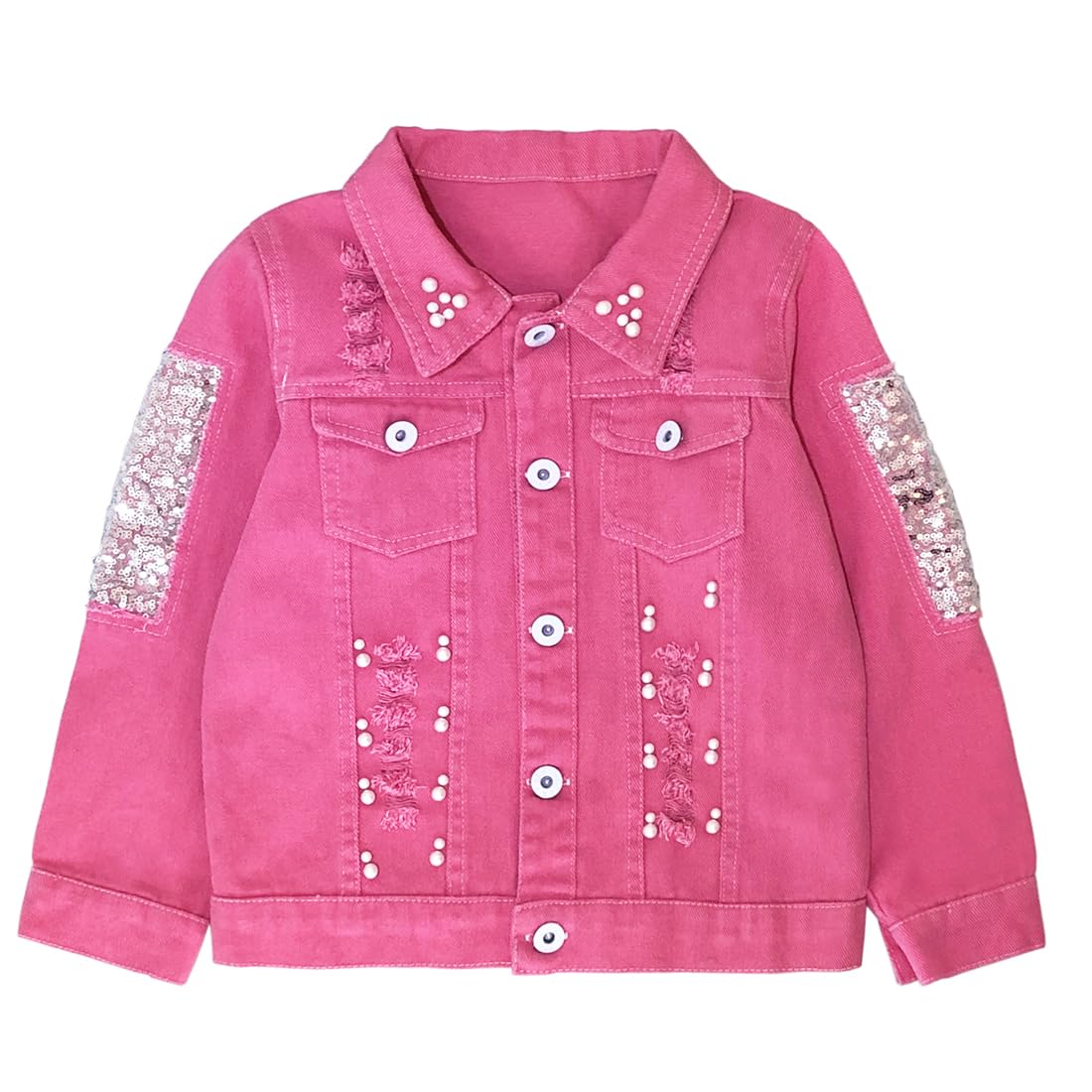 Peacolate 3-7Years Little Big Girl Pink Denim Jacket Butterfly Sequins Outwear