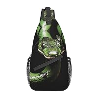 Sling Backpack Bag Green Snake Print Crossbody Chest Bag Adjustable Shoulder Bag Travel Hiking Daypack Unisex