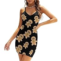 Christmas Ginger Bread Cookie Casual Mini Dresses for Women Backless Slip Sundress Sexy V Neck Party Tank Dress
