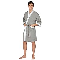 YIMANIE Men's Robe Cotton Bathrobe Soft Knee Length Sleepwear