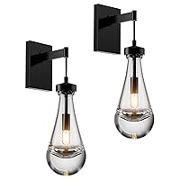 Raindrop sconces Wall Lighting,sconces Wall Decor Set of 2,Matte Black Wall Lamp with Hand Blown Solid Glass Perfect for Bedroom, Living Room,Vanity,Hallway