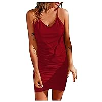 Sundresses for Women 2024 Solid Color Simple Fashion Sexy Slim Fit with Spaghetti Strap Sleeveless Summer Dress