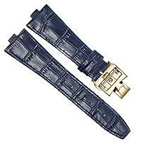 Genuine Leather Watchband for Vacheron Constantin Overseas Series 4500V 5500V P47040 Stainless Steel Buckle 25 * 8 mm Men Watch Strap (Color : Blue-Gold-B, Size : 25-8mm)