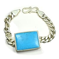 Real Square Turquoise Bracelet Chakra Healing Sterling Silver Handmade Jewelry L 6.5-8 IN