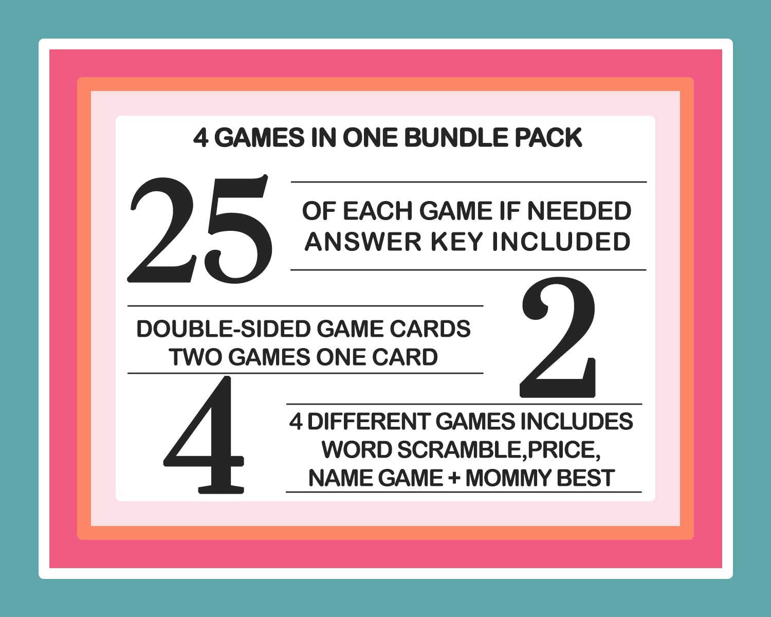 Greenery Baby Shower Games for Girls (25 Guests) 4-in-1 Double-Sided Guess the Price Right, Who Knows Mommy Best, Word Scramble, Alphabet Name Activity Cards Rustic Eucalyptus Bundle Pack