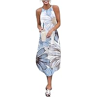 Women's Floral Wrap V-Neck Midi Dress Short Sleeve Boho Summer Beach Long Dress High Low Hem Smocked Dress Women