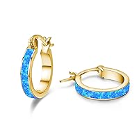 Opal Earrings Blue/Pink/White/Fire/Red Fire Opal Hoop Earrings for Women 925 Sterling Silver Hoop Earrings Jewelry Gifts for Girls