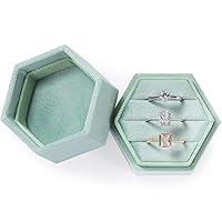 WantGor Velvet Jewelry Ring Box, 3 Slots Hexagon Ring Gift Box Vintage Ring Display Holder Case for Wedding Ceremony Proposal Engagement (Sage Green)
