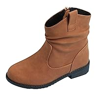 Girls Zip Side Slouchy Boots Western Boots Kids Ankle Boots Girls Low Heel Riding Booties With Zipper Toddler Boots 6