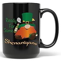 St Patricks Day Shenanigans Leprechaun Coffee Mug (15 oz, Black)