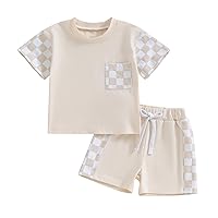 Karwuiio Toddler Baby Boy Summer Outfit Short Sleeve T-Shirt Tops Elastic Drawstring Shorts Set Baby Boys Clothes