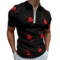 Heartbeat Line Mens Polo Shirts Quick Dry Short Sleeve Zippered Workout T Shirt Tee Top