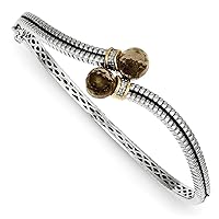 925 Sterling Silver Hinged Polished Box Catch Closure 14k Yellow Diamond Smokey Quartz Cuff Stackable Bangle Bracelet Measures 18mm Wide Jewelry for Women