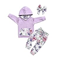 Derouetkia Infant Toddler Baby Girl Floral Clothes Long Sleeve Hooded Tops Casual Pants and Headband Outfit Set