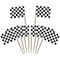 Flag Toothpick - 100 Pieces Black and White Racing Themed Cake Toppers for Cocktail Parties