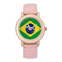 Brazilian Flag Classic Watches for Women Funny Graphic Pink Girls Watch Easy to Read
