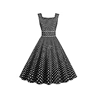 EFOFEI Women 50s Vintage Swing Dress Rockabilly Polka Dot Dress High Waist Casual Dress